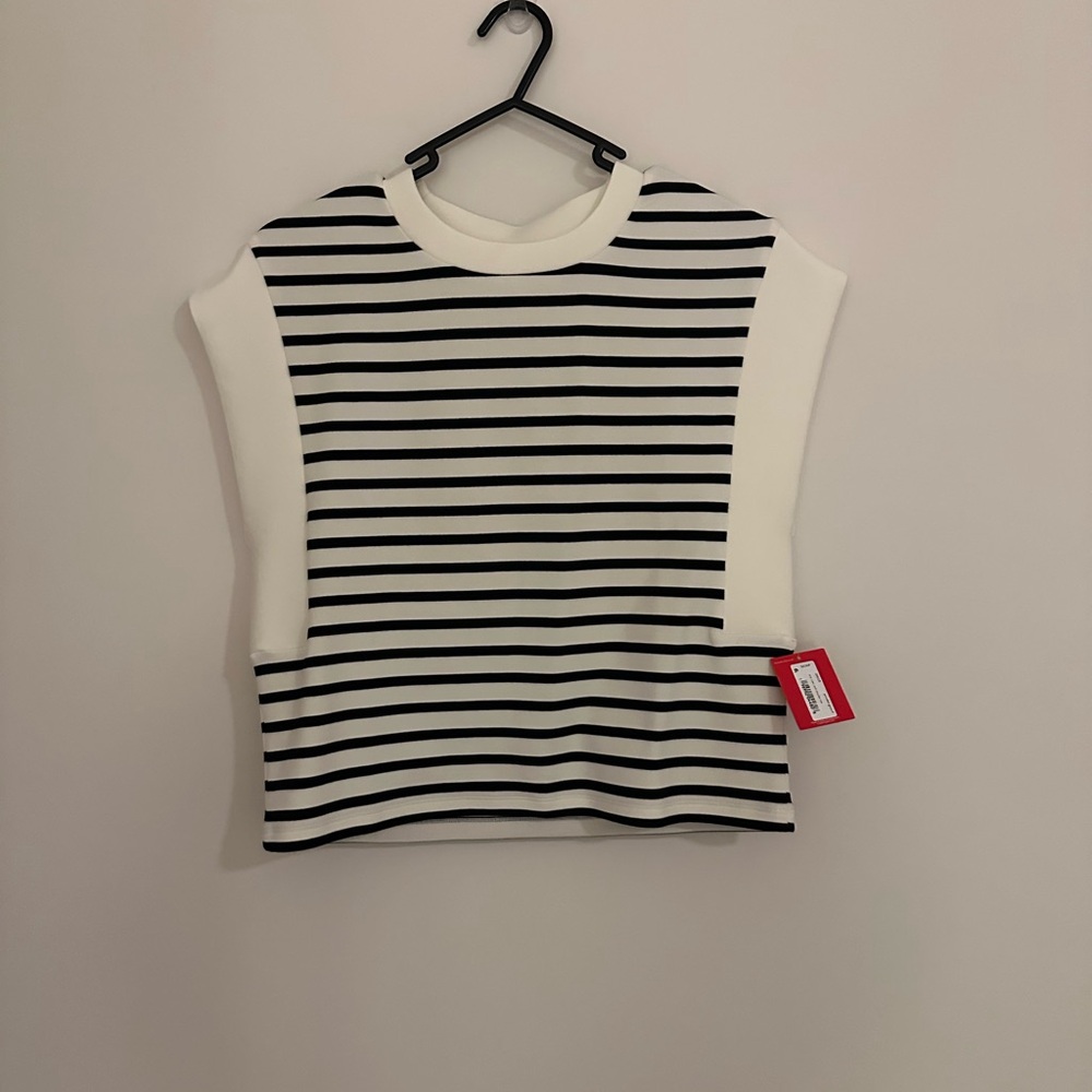 SPANX Black & White Striped Short Sleeve Crewneck Top